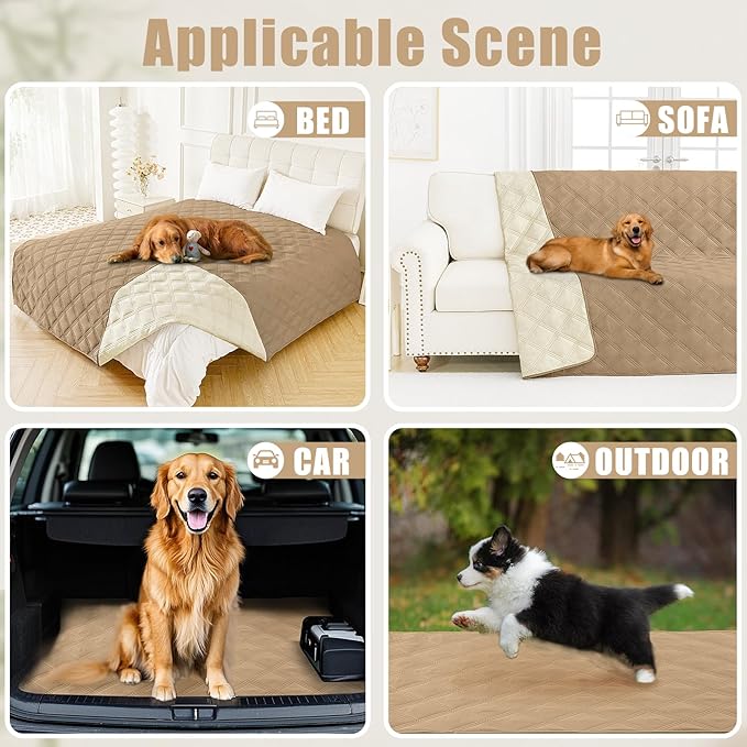 Smiry Waterproof Dog Bed Cover Blanket 82x102, Soft Reversible Pet Blanket, Washable Leakproof Cats Dogs Couch Cover for Sofa, Couch, Furniture, Camel/Beige