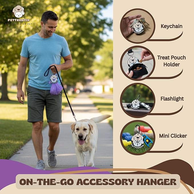 PETTHENTIC Dog Waste Bag Holder, Bag Carrier with Carabiner Clip, Hand Free Rubber Holder, Hands Free Poop Bag Carrier for Leash, Pet Waste Bag Holder for Dog, Walking, Running, or Bicycle Accessory
