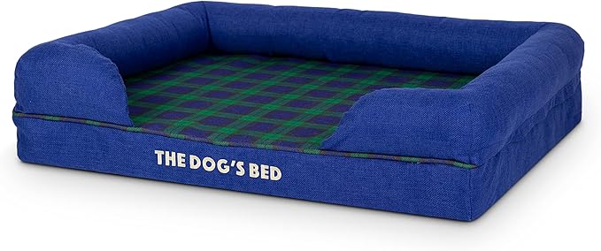 The Dog’s Bed Orthopedic Memory Foam Dog Bed with Bolsters, Oxford Fabric, Black Watch Tartan, Medium