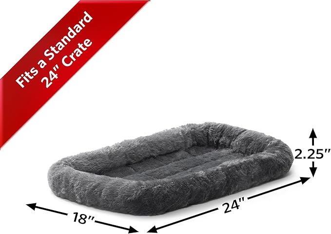 MidWest Homes for Pets Dog Bed â€“ Gray Faux Fur Bolster, Ultra-Soft and Machine Washable, Fits 24-Inch Crates and Carriers, for Small Dogs and Cats