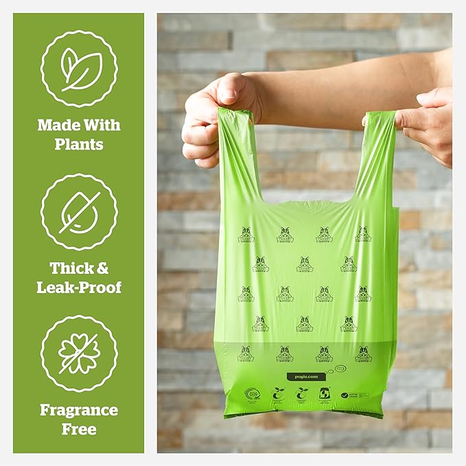 Pogi's Compostable Poop Bags with Easy-Tie Handles – Leak-Proof, Extra-Large, Made with Plants (Single Roll, 250-Count)