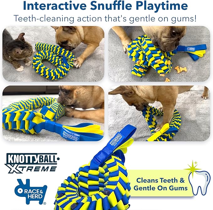 Race&Herd KnottyBall Xtreme Snuffle Ball for dogs, Interactive Dog Puzzle Toy for Dogs, Stimulating Dog Toys for Boredom, Treat Puzzle Toys for Dogs Enrichment, Snuffle Treat Dispensing Smart Dog Toys