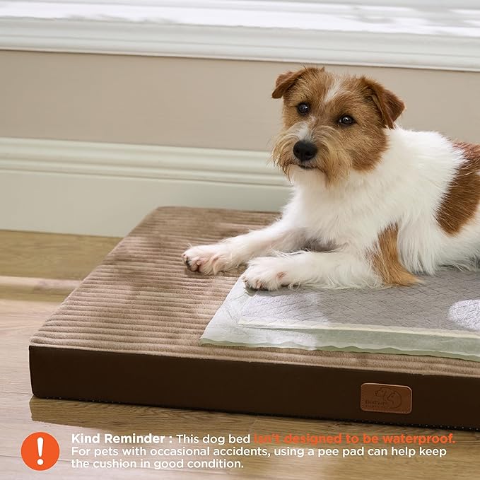 Bedsure ComfyFleece Dog Bed Medium Size Dog - Orthopedic Pet Beds with Removable Washable Cover, NOT Waterproof Egg Crate Foam Puppy Mat, Suitable for Pet Up to 35 lbs, 29"x18"x2.8", NOT for Chewers