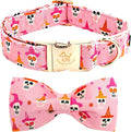 Elegant little tail Halloween Dog Collar, Skull Print Pet Collars with Bow Puppy Collar Bowtie Female or Male Cotton Adjustable Collars for Small Medium Large Dogs