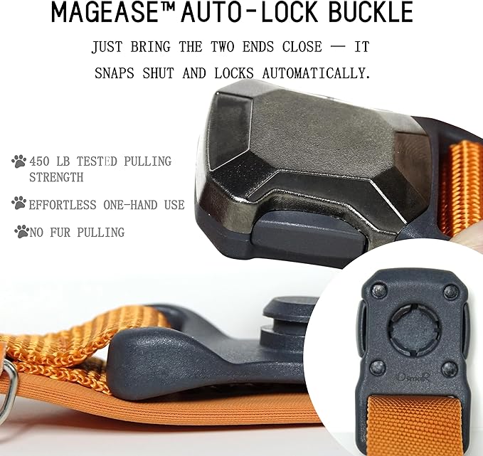 Upgraded Airtag Dog Collar, Adjustable Dog Collar with 450LB Escape-Proof Magnetic Buckle, Soft Anti-Wrinkle, Bite & Stain-Resistant Leather (Amber Glow, M)