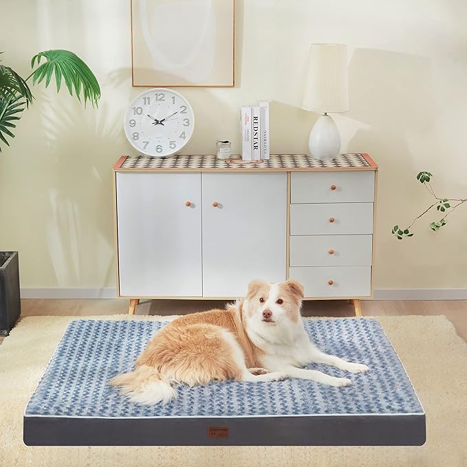 Dog Bed Mats for Large Jumbo Big Dog - Orthopedic Dog Pet Durable Crate Bed Mattress of Thick Egg Foam Crate, Rose Plush Cover, Waterproof Lining and Non-Slip Bottom (XXL(47''x29''x4''), Grey Side)