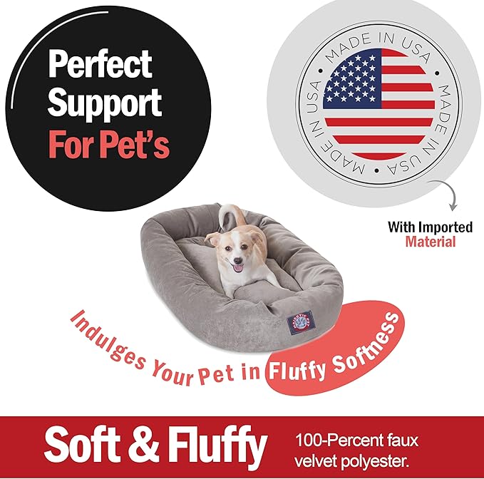 Majestic Pet 32 Inch Micro Velvet Calming Dog Bed Washable – Cozy Soft Round Dog Bed with Spine for Head Support - Fluffy Donut Puppy Mat 32x23x7 (inch) Medium - Vintage