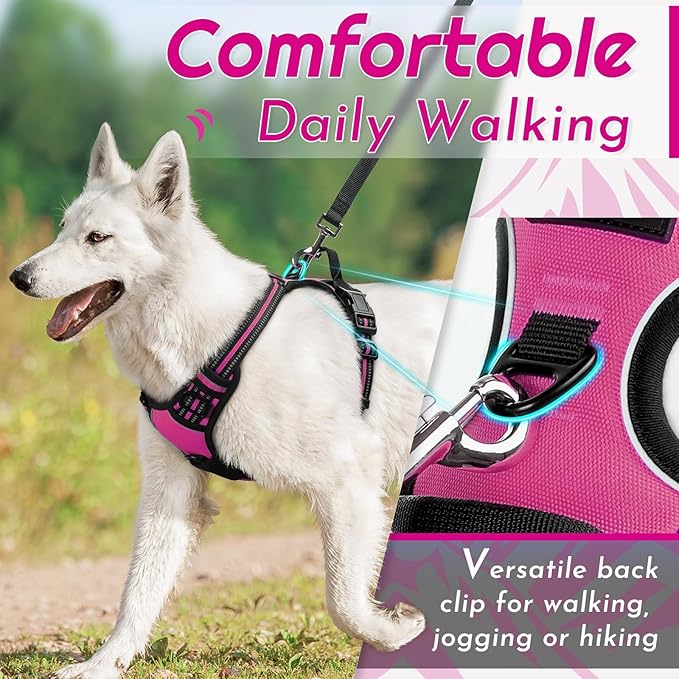 Eagloo Dog Harness Small Sized Dog, No Pull Service Vest with Reflective Strips and Control Handle, Adjustable and Comfortable for Walking, No Choke Pet Harness with 2 Metal Rings, Rose Red, S