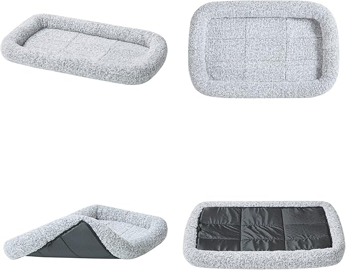 Friends Forever Bolster Dog Crate Mat 36 Inch, Washable Dog Crate Bed, Sherpa Fleece, Nova Grey