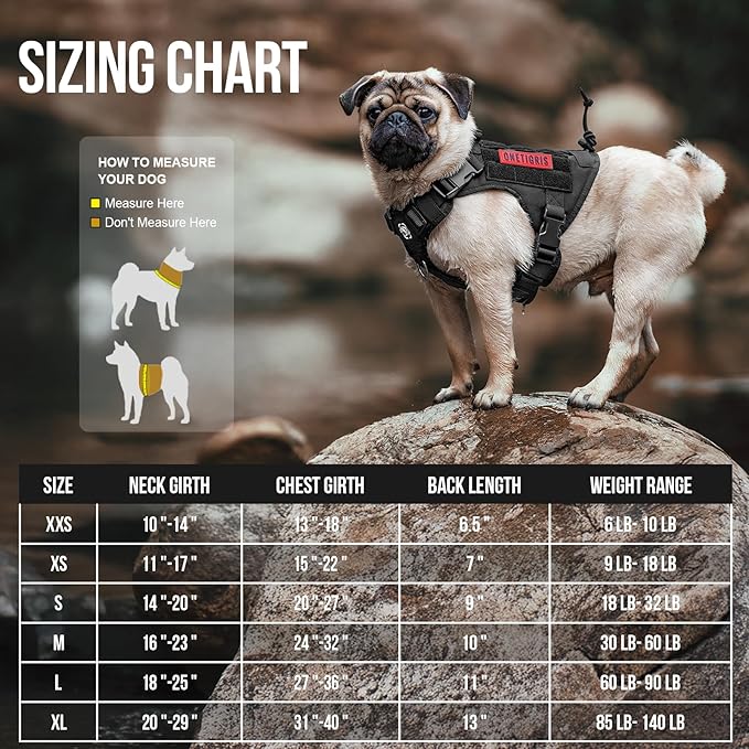 OneTigris Tactical Dog Harness Vest with Handle,Dog Harness for Large Dogs,No-Pull Service Dog Vest with Hook & Loop Panels,Adjustable Dog Vest Harness for Walking Hiking Training(Black,X-Large)