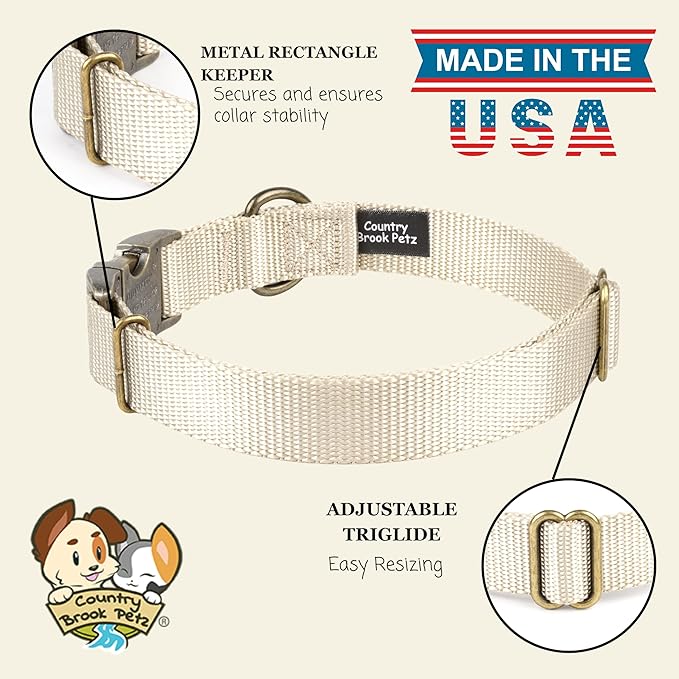 Country Brook Petz - Premium Nylon Dog Collar with Metal Buckle for Small Medium Large Breeds - 10+ Warm Colors (Small, 3/4 Inch, Almond)