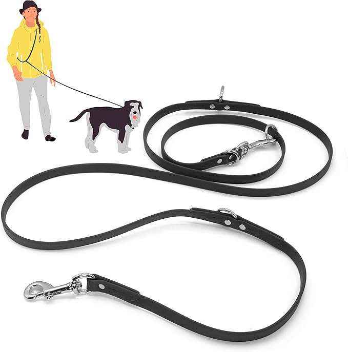 Jelly Pet Multi-Purpose European Style Leash l Made in America l Stronger Than Leather l Waterproof and Easy to Clean (5/8", Black)