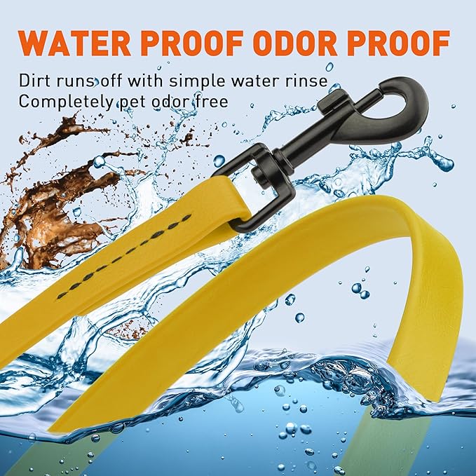 Dogline Biothane Waterproof Dog Leash Strong Coated Nylon Webbing with Black Hardware Odor-Proof Easy to Clean High Performance for Small or Large Dogs Made in USA 2 ft Lead, Treasure Gold