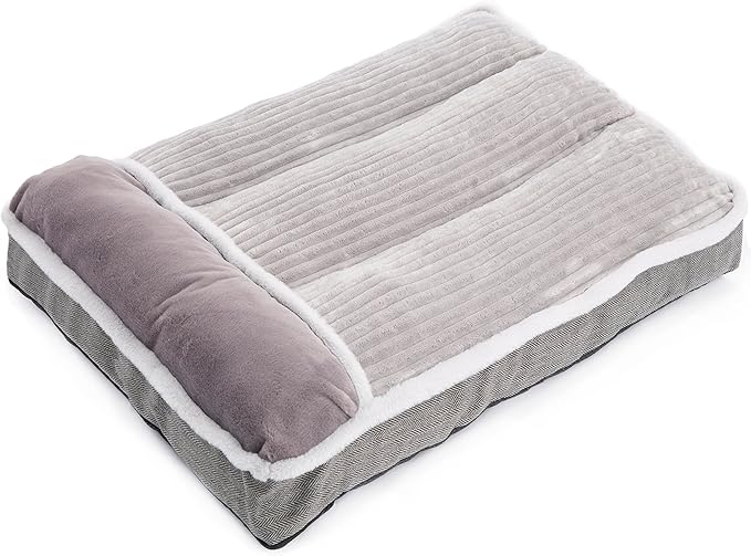 Dog Bed for Large Dogs, Dog Mattress with Pillow for Crate Kennel, Sofa pet Bed, Super Soft pet Bed for Medium, Jumbo, Small Dogs Breeds (Grey, Large-2:(36"x23"x3")