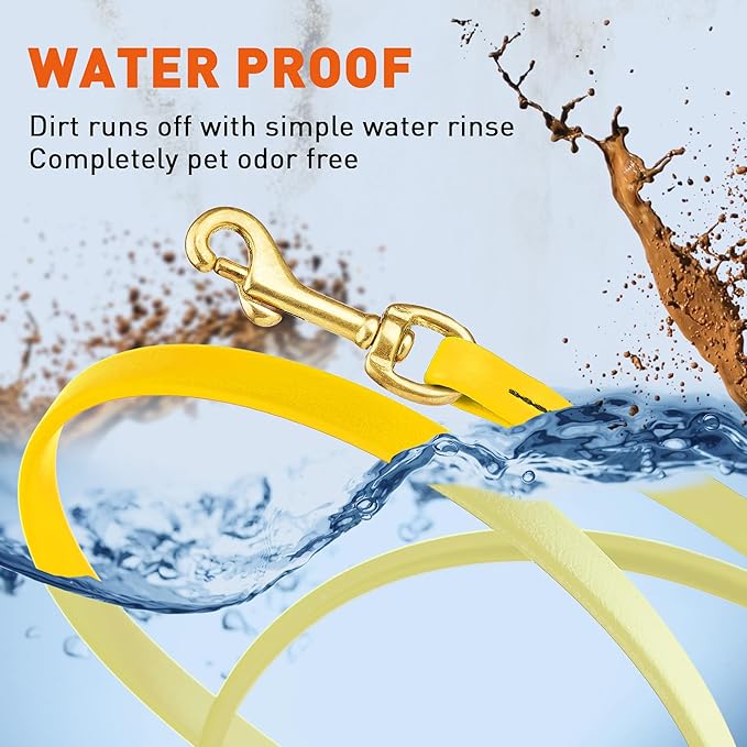 Viper K9 Biothane Working Dog Leash Waterproof Lead for Tracking Training Schutzhund Dog Sport & Search - Odor-Proof Long Line with Solid Brass Snap for Puppy Medium and Large 3/8" x 10ft Lemon Yellow
