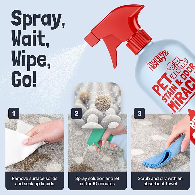Sunny & Honey Pet Stain Remover - Enzyme Cleaner For New & Deep Set Stains - Carpet Deodorizer & Urine Odor Eliminator for Dog Pee, Cat Urine, Upholstery & Furniture (32 fl oz, Fall Spice)