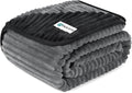 PetAmi Waterproof Dog Blanket, Leakproof Pet Blanket for Small Medium Large Dogs, Reversible Furniture Bed Sofa Couch Cover Protector, Plush Striped Pet Throw for Indoor Cat, 24x32 in, Black Grey