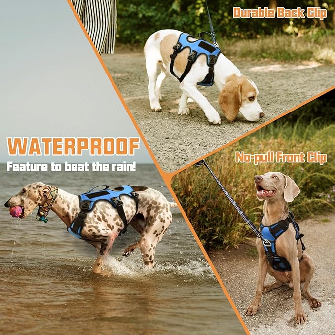 AUROTH Escape Proof No Pull Dog Harness with Lift Handle, Soft Padded Reflective Adjustable Vest, Large for Walking Hiking Training