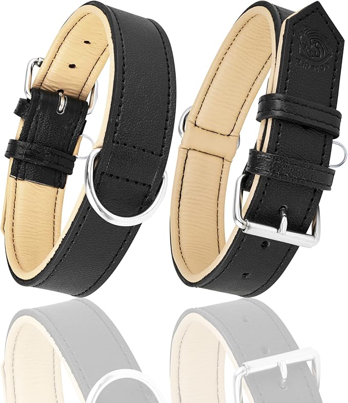Riparo Black Dog Collar, Puppy Collar, Leather Dog Collar with Dog Tag Holder, Small Dog Collar for Small Dogs (S: 0.75” Wide for 10”-13.5” Neck, Black)
