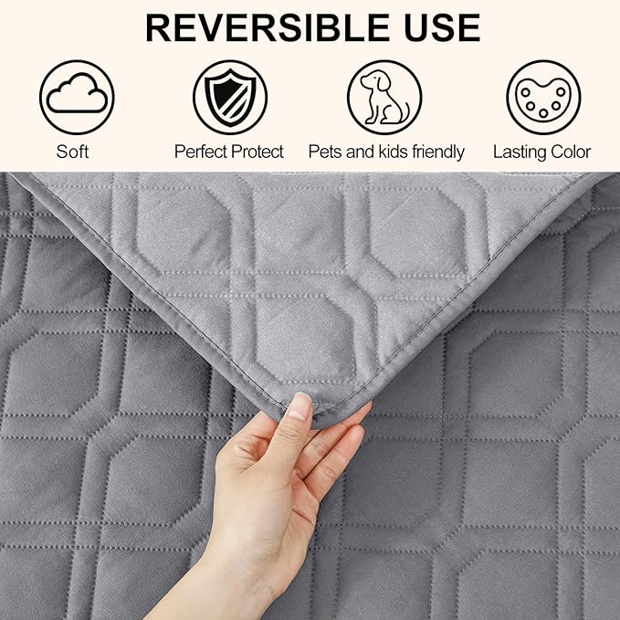 Smiry Reversible Waterproof Couch Covers for Sofa, Washable Dogs Pet Couch Covers for 3 Cushion Sofa Pet Friendly, Water Resistant Furniture Protector Slipcover, Geometric (30"x70", Grey/Light Grey)
