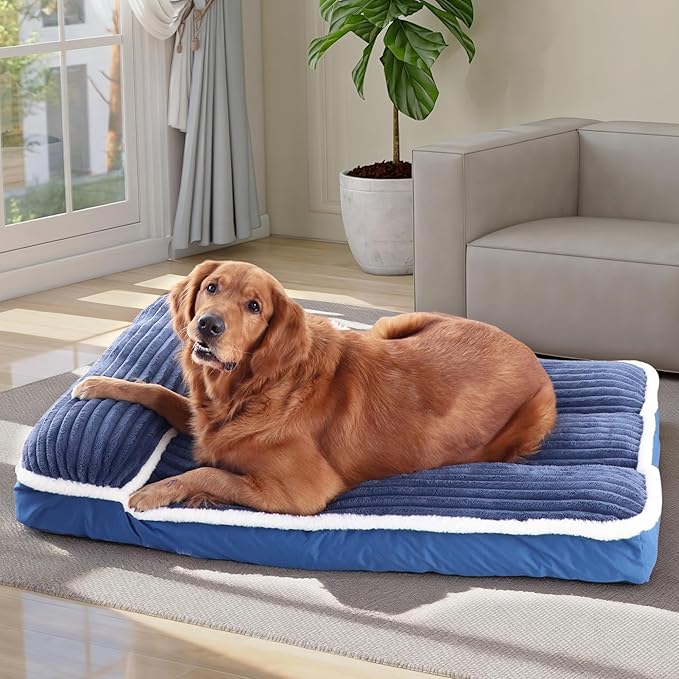 KHONSU PET Dog Bed with Pillow 4in Orthopedic Pad for Large Dogs up to 110 lbs Waterproof Removable Cover Machine Washable for XXL Dogs