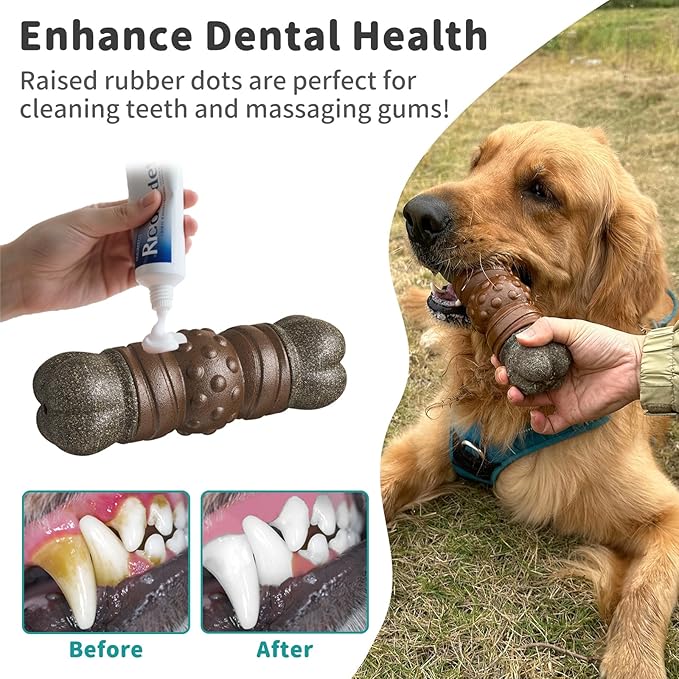 Dog Toys for Aggressive Chewers, Indestructible Squeaky Chew Toy to Keep Them Busy, Tough Nylon & Rubber Pitbull Bones for Training and Teeth Cleaning, Reduce Boredom for Medium Large Breed