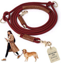 Tails & Tales Hands Free Dog Leash for Walking Running Training, Adjustable Lead Up to 9.8ft, Dogs Up to 125lbs, Crossbody, Dual Handle, Multifunctional, Double Attachment for 2 Dogs (Winery Red)