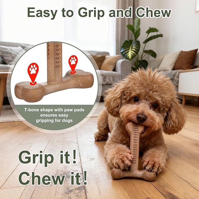 Dog Chew Toy for Aggressive Chewers T-Shaped Tough Dog Bone Toys for Small Medium Large Breed to Keep Them Busy (Small-Under 20LBS, Chicken Flavored)