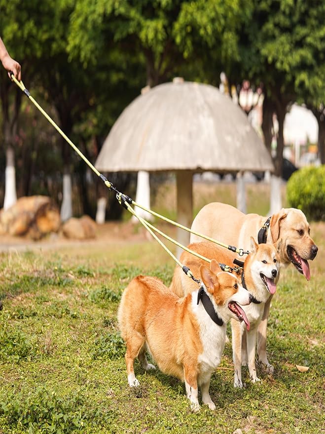 3 in 1 Durable Nylon Dog Leash with Padded Handle, 360° Swivel Multiple Dog Leash No Tangle, Lead for Medium Large Dogs, Walking & Training Double Dogs Leash Red