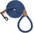 Mile High Life Dog Leash, Braided Cotton Rope Leashes with Leather Tailor Tip with Leather Tip - Heavy Duty Metal Clasp, 5FT, 1/2" Thick - Wedding, Walking Leash for Medium Large Dogs(Navy)