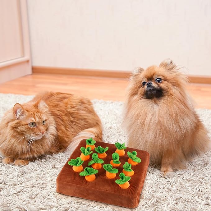 Carrot Dog Toy, Puppy Puzzle Including Snuffle Mat and Removable Soft Carrots Toy Stimulating Fun Cute Interactive Game for Small Dog Brain Training Enrichment Foraging Skill