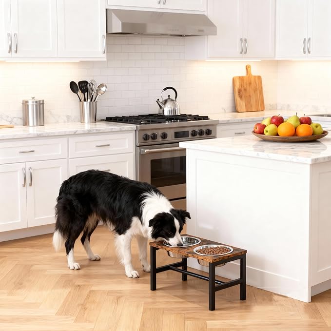 Piskyet Large Elevated Dog Bowls, Metal Raised Dog Bowl Stand with 304 Stainless Steel Bowls (7.5 Cups - 55oz), Non-Slip Tall Stand for Large Breed Dogs