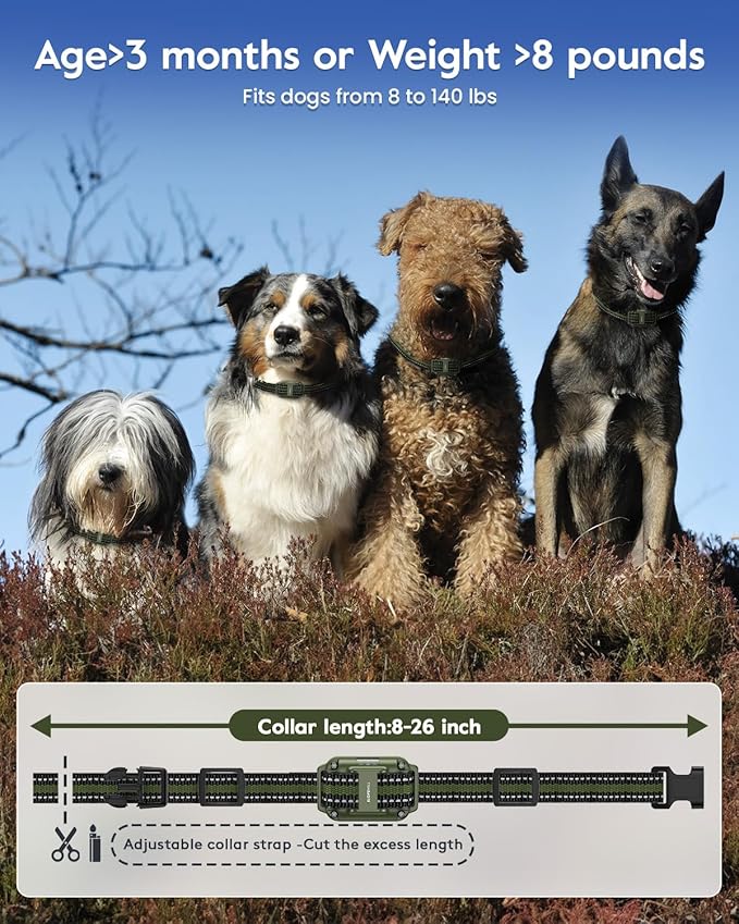 Dog Training Collar with 7 Training Modes, 4200Ft Remote Electronic Dog Shock Collar, Electric Shock Collar for Small Medium Large Dogs,Dark Green