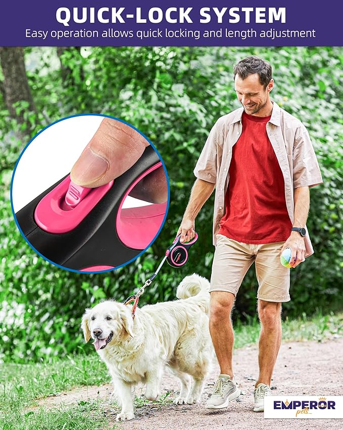 Emperor Pets 16 Feet Retractable Dog Leash Small Dogs - Up to 44lbs, Heavy Duty Leash Retractable 16 ft, Dog Leashes for Small Breed Dogs -PK16S
