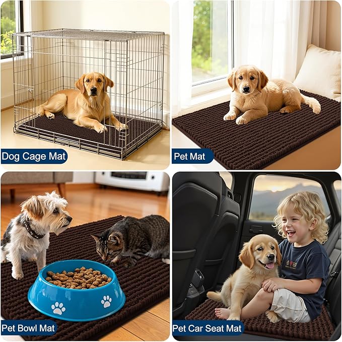OLANLY Dog Door Mat for Muddy Paws 44x32, Ultra Absorbent Chenille Mud Doormat, Non-Slip Washable and Dirt Trapping Doormat for Indoor Entryway, Quick-Dry Indoor Pet Bed Mats for Dogs, Brown