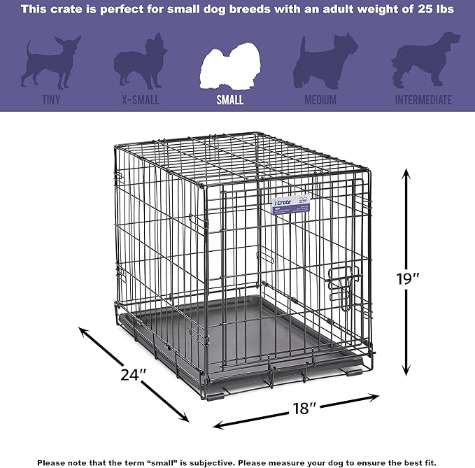 MidWest Homes for Pets 24-Inch iCrate Folding Dog Crate with Divider Panel, Leak-Proof Tray & Secure Latches – Metal Wire Kennel for Small Breeds – Portable, Durable & Easy to Assemble