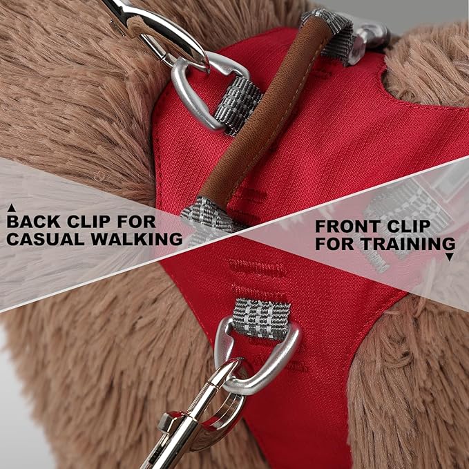 No Pull Dog Harness – Adjustable Reflective Nylon Vest for Small Medium Large Dogs, Escape Proof Training Harness with Leather Control Handle, Lightweight Aluminum Hardware (Red, XL)