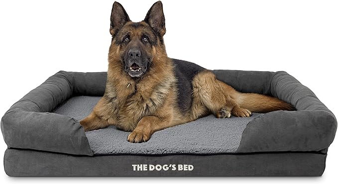 The Dog’s Bed Orthopedic Memory Foam Dog Bed with Bolsters, Plush Fabric, Grey Plush, XL