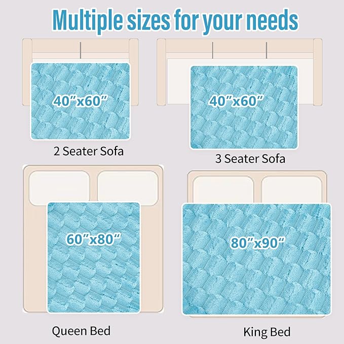 Water Resistant Blanket for Bed Couch Sofa, Cat/Dog Blanket Waterproof Washable, Small Cozy Reversible Furniture Protector, Leakproof Throw (40"x60", Sky Blue/Pale Blue)