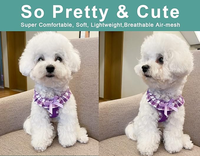 SuperBuddy Upgraded Soft Mesh Dog Harness, Super Breathable Lightweight Pet Harnesses for Puppy Dogs Outdoor Walking, Purple Dog Harness -Medium