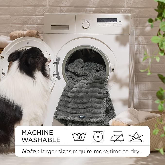 Bedsure ComfyFleece Waterproof Dog Blankets for Small Dogs - Soft Puppy Cat Blanket Corduroy Fleece Washable, Cozy Calming Reversible Furniture Protection for Pet Kitten Doggy,25"x35", Warm Grey