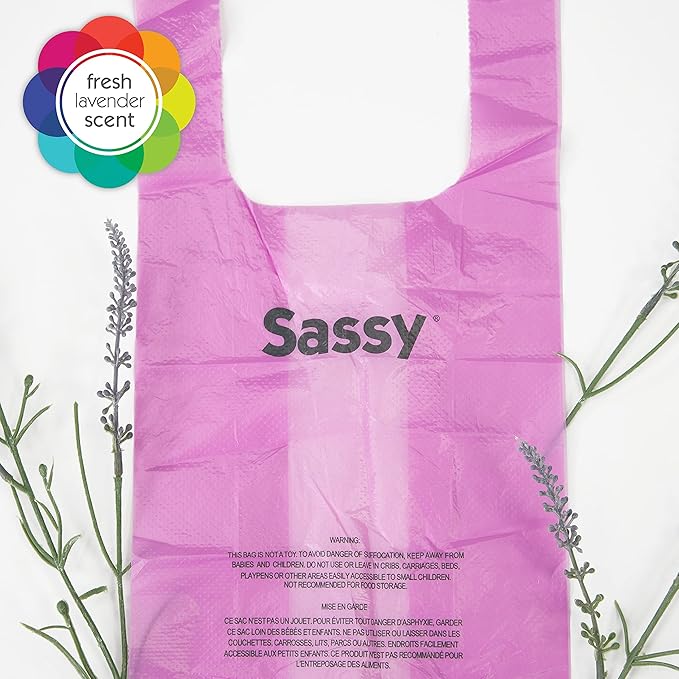 Sassy Disposable Diaper Sacks,Lavender Scented,Easy-To-Tie,Diaper Disposal or Pet Waste Bags,250 Count (Pack of 6)