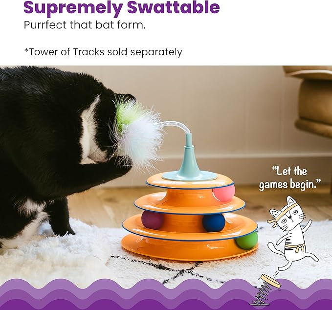Catstages 2-in-1 Spring Teaser Cat Toy – Bouncy Interactive Cat Ball Track Add-On with Feathers & Bells, Blue