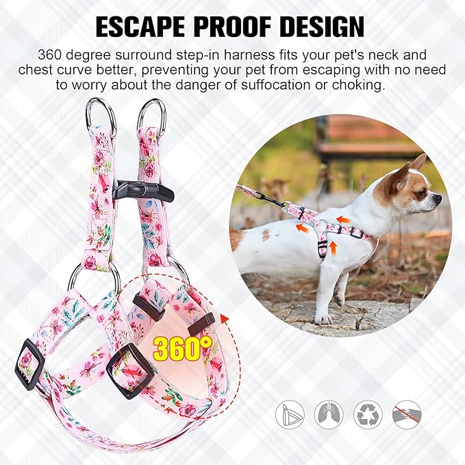 BEAUTYZOO No Pull Dog Harness and Leash Set - Adjustable Step-in Puppy Harness for Small Medium Large Dogs, Escape Proof Soft Nylon Vest with Double D Ring for Walking Running Training, Pink S