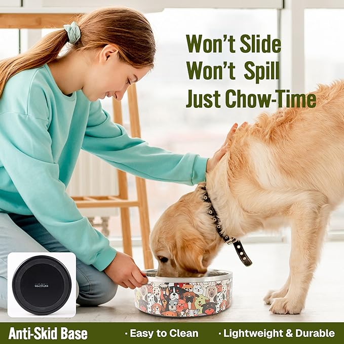 Selly's Den Pawdience Double Walled Stainless Steel Bowl, Non-Slip, Food & Water Dish (62 Oz, 7.75 Cups)