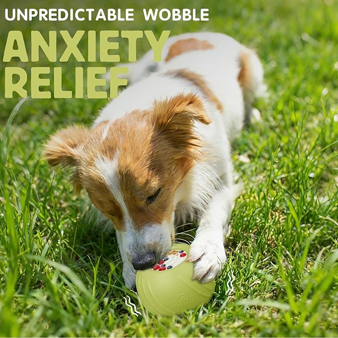 Long-Lasting Dog Lick Toy, Wobbly Dog Enrichment Lick Bowl to Keep Dogs Busy, Interactive Stuffable Dog Treat Feeder for Boredom, Silicone Treat Dispensing Chew Toy(Green,S)