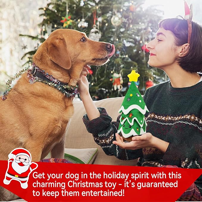 Christmas Dog Toys, Crinkle Christmas Tree & Squeaky Santa Claus, Dog Christmas Toys, Hide and Seek Dog Toy, Plush Dog for Small and Medium Dogs