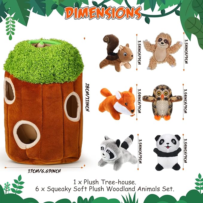 Skylety 7 Pieces Hide and Seek Dog Toys Activity Puppy Chew Squeaky Toys Plush Stuffing Woodland Stuffing with Squeakers for Small Medium Pets Dogs Puppy Gift(Cute,Medium)