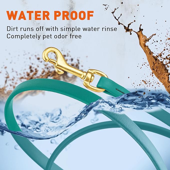 Viper Biothane K9 Working Dog Leash Waterproof Lead for Tracking Training Schutzhund Odor-Proof Long Line with Solid Brass Snap for Puppy Medium and Large Dogs, 15ft Blue Aqua