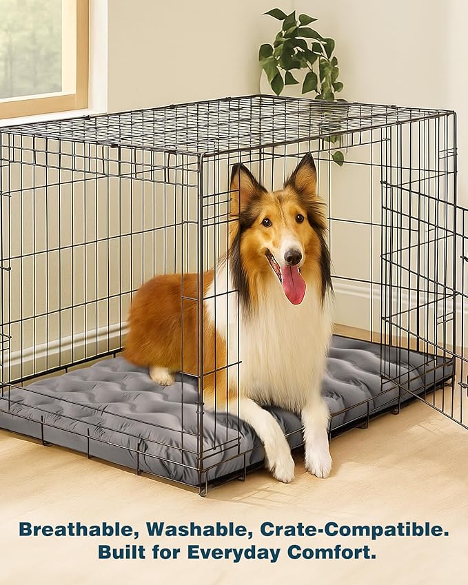 Orthopedic Dog Bed Outdoor Waterproof Dogs Crate Bed for Large Medium Small Dogs, Washable Cooling Dog Bed Mat with Removeable Cover & Memory Foam（41" x 27", Grey